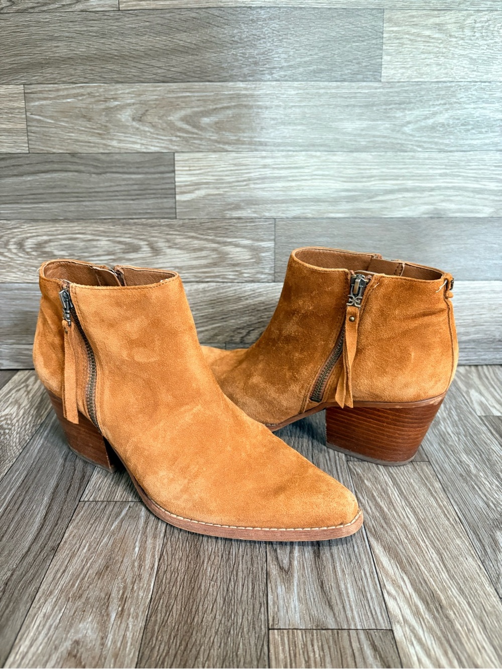 Sam Edelman Walden Ankle Boots Stacked Block Heel Double Zippet Pointed Toe 8